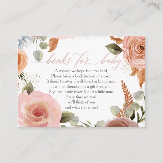 Boho Blush Roos Books for Baby shower Enclosure Bu Visitekaartje (Voorkant)