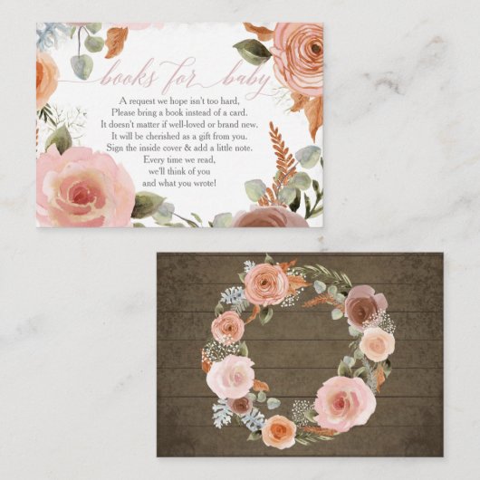 Boho Blush Roos Books for Baby shower Enclosure Bu Visitekaartje (Voorkant / Achterkant)