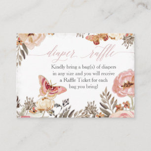 Boho Blush Roos Diaper Raffle Girl Baby shower Visitekaartje