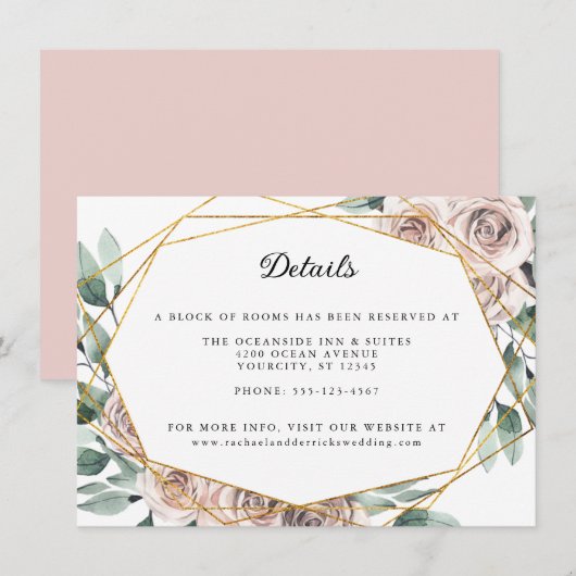 Boho Blush Roos Floral Geometric Wedding Details Informatiekaartje (Voorkant / Achterkant)