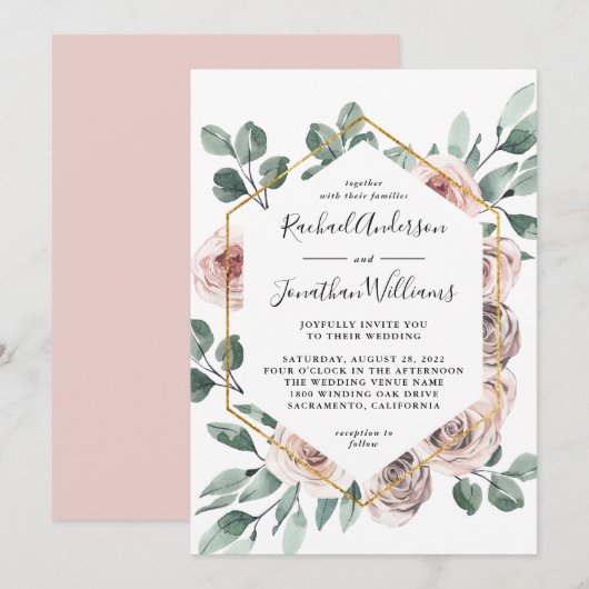 Boho Blush Roos Floral met Geometrisch Lijst Kaart (Voorkant / Achterkant)