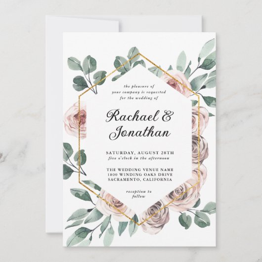 Boho Blush Roos Floral met Geometrisch Lijst Kaart (Voorkant)