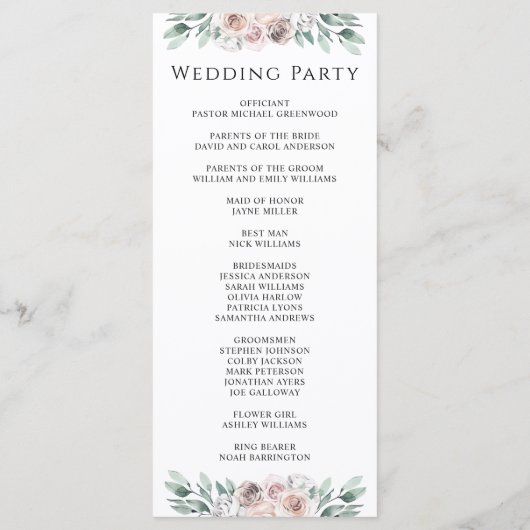 Boho Blush Roos Floral Wedding Programme Programmakaart (Achterkant)
