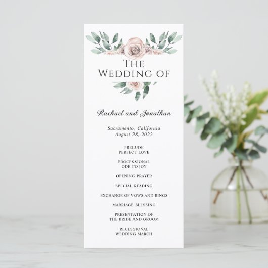 Boho Blush Roos Floral Wedding Programme Programmakaart (Staand voorkant)