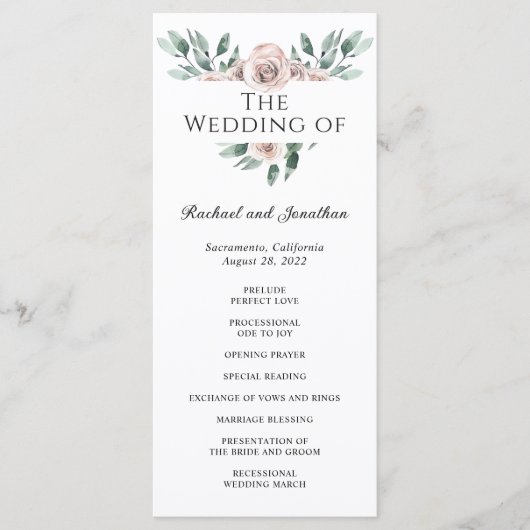 Boho Blush Roos Floral Wedding Programme Programmakaart (Voorkant)