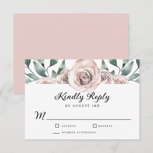 Boho Blush Roos Floral Wedding RSVP Kaartje (Voorkant / Achterkant)