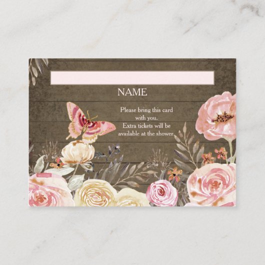 Boho Blush Roos Luier Raffle Meisje Baby shower Visitekaartje (Achterkant)