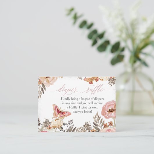 Boho Blush Roos Luier Raffle Meisje Baby shower Visitekaartje (Staand voorkant)