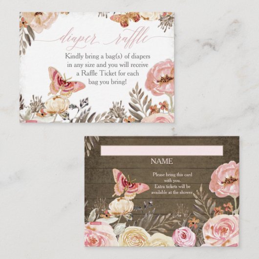 Boho Blush Roos Luier Raffle Meisje Baby shower Visitekaartje (Voorkant / Achterkant)