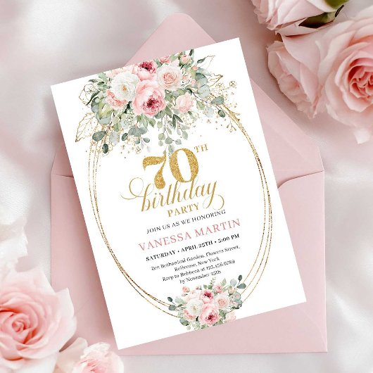 Boho Blush Roses 70e verjaardagsuitnodiging Kaart
