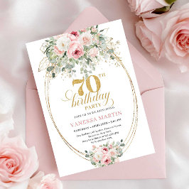 Boho Blush Roses 70th Birthday Invitation Kaart
