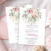 Boho Blush Roses Gold Floral Wedding Invitation Kaart