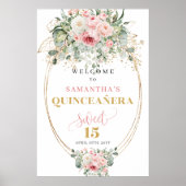 Boho Blush Roses Greenery 15th Welcome Poster (Voorkant)