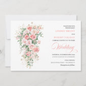 Boho Blush Roses Greenery Gold Wedding Invitation Kaart (Voorkant)