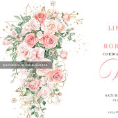 Boho Blush Roses Greenery Gold Wedding Invitation Kaart