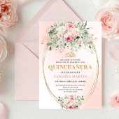 Boho Blush Roses Greenery Quinceañera Invitation Kaart