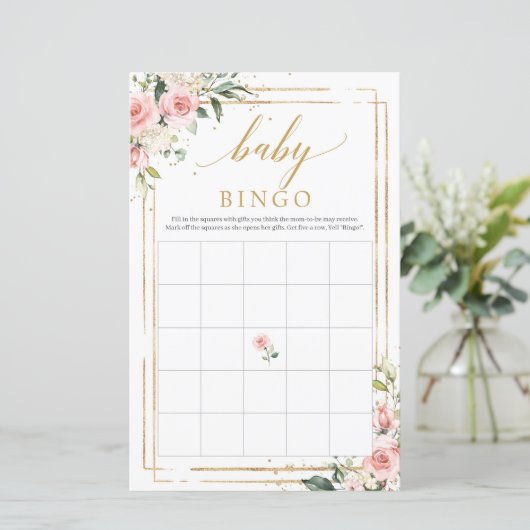 Boho blush roze baby shower bingo (Staand voorkant)