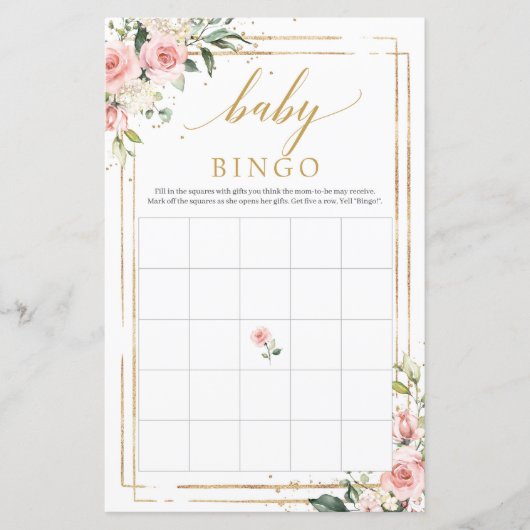 Boho blush roze baby shower bingo (Voorkant)