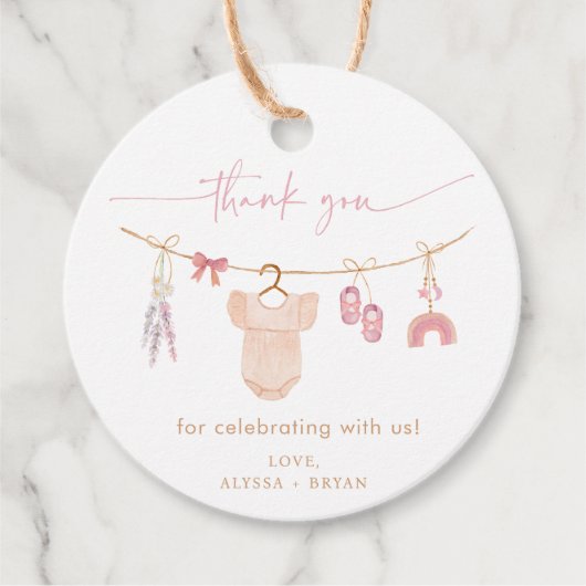 Boho Blush Roze Babykleding Meisje Baby shower Bedankjes Labels (Voorkant)
