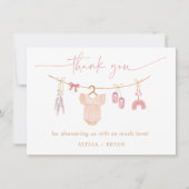 Boho Blush Roze Babykleding Meisje Baby shower Bedankkaart (Voorkant)