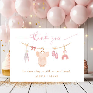 Boho Blush Roze Babykleding Meisje Baby shower Bedankkaart