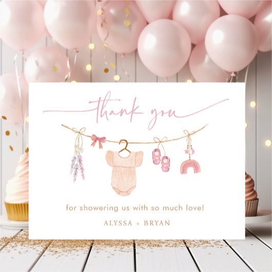 Boho Blush Roze Babykleding Meisje Baby shower Bedankkaart