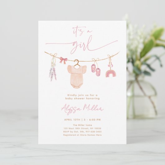 Boho Blush Roze Babykleding Meisje Baby shower Kaart (Staand voorkant)