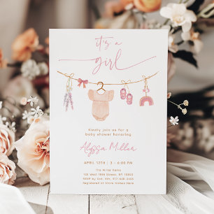Boho Blush Roze Babykleding Meisje Baby shower Kaart