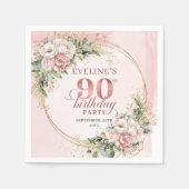 Boho Blush Roze Bloem 90ste Verjaardagsfeest Servet (Voorkant)