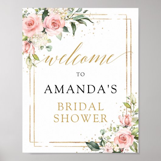 Boho blush roze bloem bruiloftsshower welkomstbord poster (Voorkant)