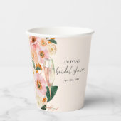Boho Blush Roze Bloem Champagne Papieren Bekers (Voorkant)