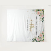 Boho blush roze bloem goud groene trouw achtergron wandkleed (Voorkant (horizontaal))