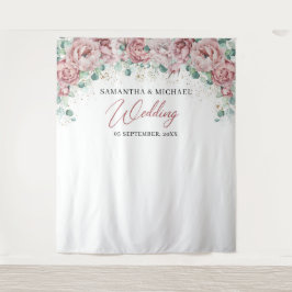 Boho blush roze bloem goud groene trouw achtergron wandkleed