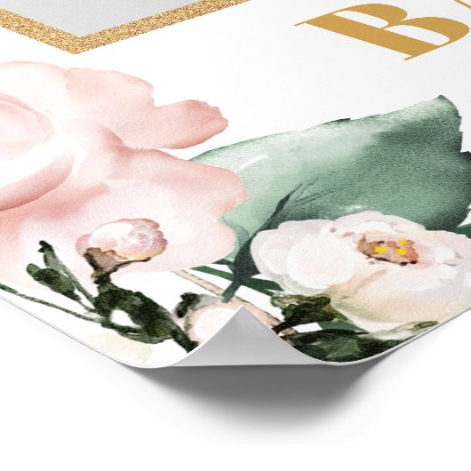 Boho blush roze bloem gouden baby shower foto prop poster (Hoek)