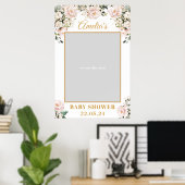 Boho blush roze bloem gouden baby shower foto prop poster (Thuiskantoor)