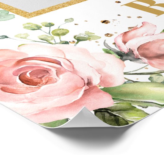 Boho blush roze bloem gouden baby shower foto prop poster (Hoek)