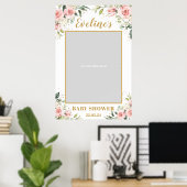 Boho blush roze bloem gouden baby shower foto prop poster (Thuiskantoor)