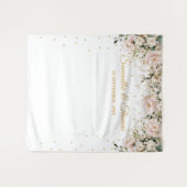 Boho blush roze bloem gouden bladeren boho bruilof wandkleed (Voorkant (horizontaal))