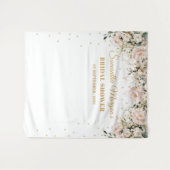 Boho blush roze bloem gouden bladeren bruiloft fee wandkleed (Voorkant (horizontaal))