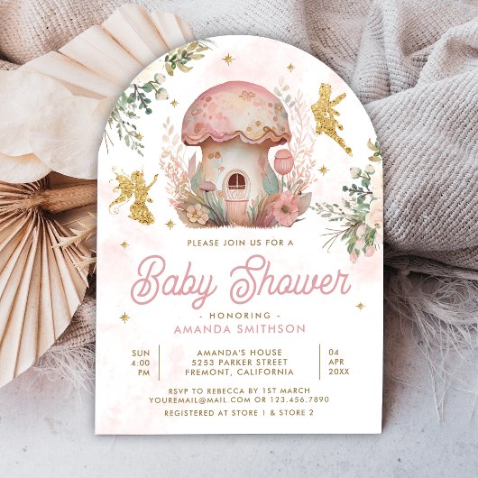 Boho Blush Roze Bloem Gouden Fee Boog Baby Shower Kaart