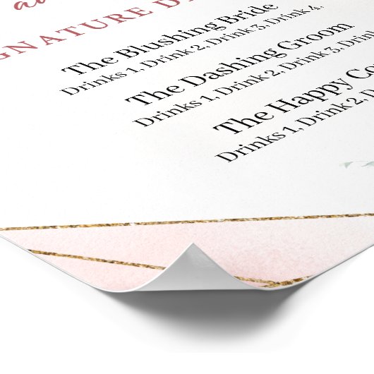 Boho blush roze bloem gouden handtekening drankjes poster (Hoek)