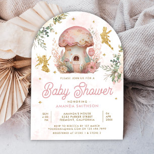 Boho Blush Roze Bloem Gouden Sprookjesboog Baby Sh Kaart