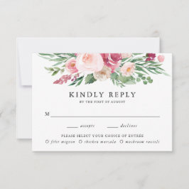 Boho Blush & Roze Bloem Maaltijd Keuze Trouw RSVP Kaartje