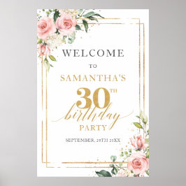Boho blush roze bloemen 30e verjaardag welkom poster