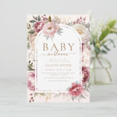 Boho Blush Roze Bloemen Baby in Bloom Baby shower Kaart (Staand voorkant)