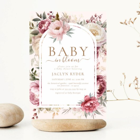 Boho Blush Roze Bloemen Baby in Bloom Baby shower Kaart