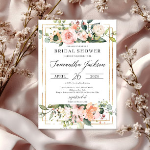 Boho Blush Roze Bloemen Bruids Douche uitnodiging