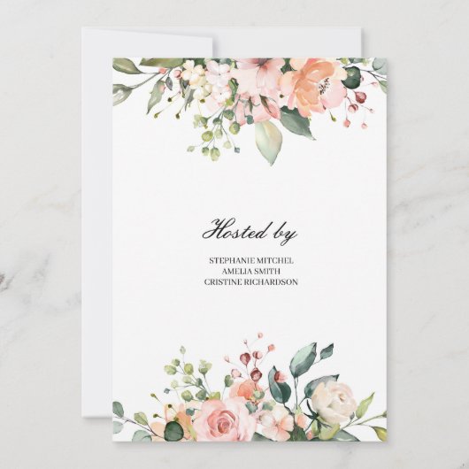 Boho Blush Roze Bloemen Bruids Douche uitnodiging (Achterkant)