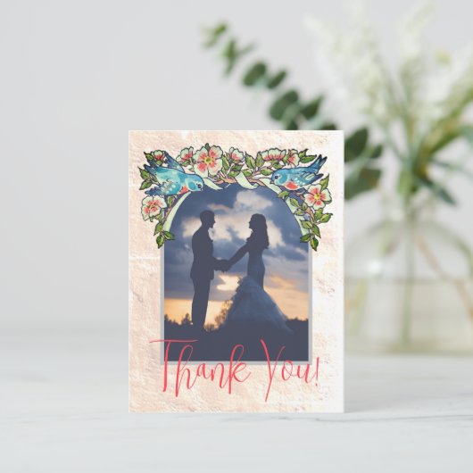  Boho Blush Roze Bloemen Bruiloft Dank u Briefkaart (Staand voorkant)