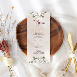 Boho Blush Roze Bloemen Bruiloft Menu Kaart